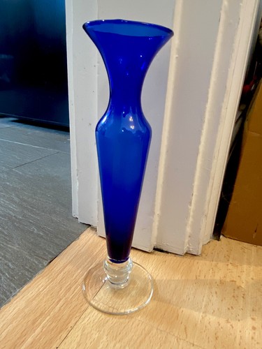 Blue art glass trumpet stem - glass,