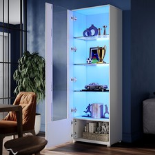 High Gloss Display Cabinet White Cupboard Storage Sideboard with RGB LED Lights