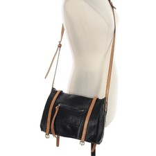Linea Pelle LP Black & Tan soft Pebbled full grain Leather Crossbody Bag NWOT