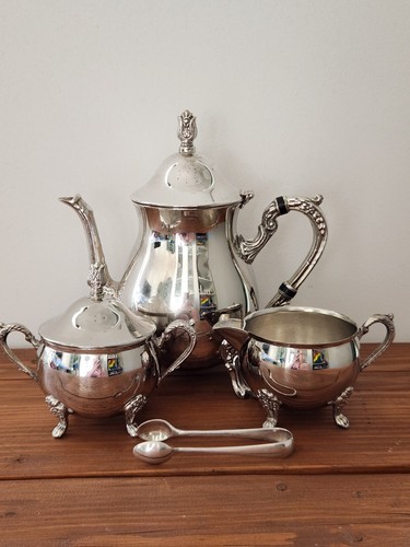 Silver tone piece tea set - tea,