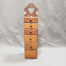 Wooden Apothecary Spice Cabinet 6 Drawer Heart Cutout Primitive Country Decor