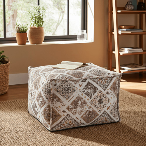 Printed snug square pouffe - pouffe,