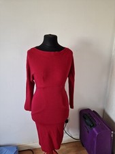 Preloved 50's Pinup Girl Clothing Red Pencil Dress Size M Knee Length 12Uk