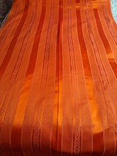 Vintage Pair Bright Orange Brocade Satin Curtains 46" Wide 85" Long 1960s