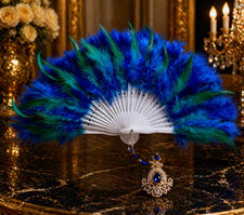 Premium Ocean Blue Feather Fan