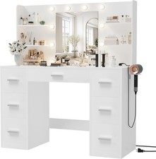 Vanity Desk with Mirror LED Lights and Power Outlet Makeup Vanity Table