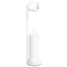 White Free Standing Toilet Paper Holder Stand for 4 Roll Storage