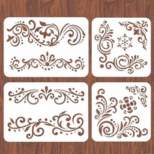 4PCS Lace Corner Stencils for Painting - Reusable Flower Border Wall Stencil, La