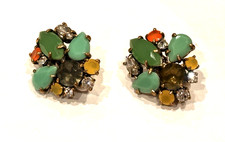 STELLA & DOT CHERYL SIGNED FLORAL CLUSTER RHINESTONE CLIP-ON EARRINGS LN