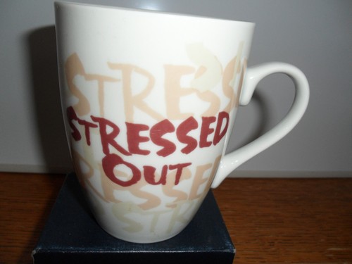 Stressed out mug - out", 4"/10cm