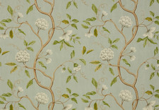 COLEFAX AND FOWLER CURTAIN FABRIC DESIGN SNOW TREE AQUA 3 METRES 100% LINEN