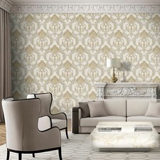 Debona Perla Damask Gold Wallpaper 9090 - Textured Italian Vinyl Glitter