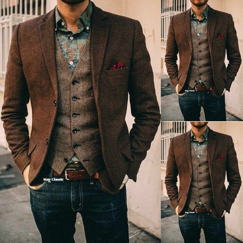 Vintage brown herringbone wool - vintage,
