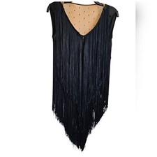 VTG Flapper Gatsby Dress Black Fringes Dance Party Ballroom Halloween Costume