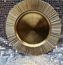 12 Gold Pleated Rim Plastic Charger Base Plates Elegant Table Setting