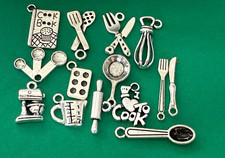 Zinc Alloy Antique Silver Kitchen Equipment. Mixer Whisk Cook Book Cutlery Pan