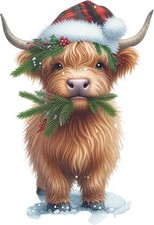 Christmas Highland Cow Wall Art Bedroom Window Decor Vinyl Sticker Decal 6 Sizes
