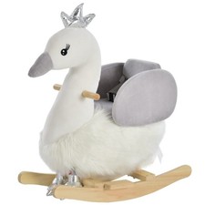 White Swan Rocking Horse Baby Ride-On Toy Wooden Base Plush Rocker Animal Sounds