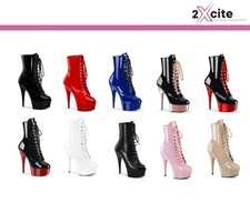 Pleaser High Heel Stiletto Platform 6" Lace Up Ankle Boots Ladies Delight 1020