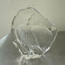 Mats Jonasson Signed Owl Crystal Paperweight Sweden Signature Collection