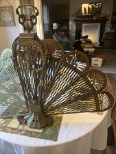 VTG Cameo Pierced Brass Fireplace Screen Peacock Fan Art DECO Victorian PARTS