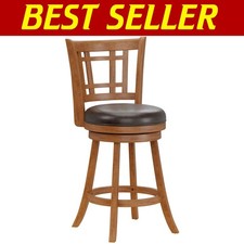 Transitional Oak Swivel Stool with Comfortable Lattice Back for Home Bars