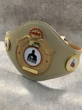 Gold championship leather boxing belt-metal buckle. Plates ready for engraving.