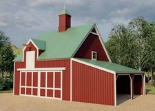 7 Different Car Barn Layouts With Lofts: Three Sets of Elm Barn Plans (eB-430x3)