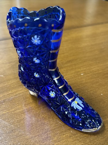 Fenton cobalt blue glass boot - fenton,