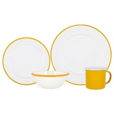 16 Piece White Enamel Dinner
