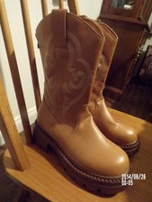 LADIES COWBOY BOOTS SIZE ROUND TOES BACK ZIP EMBROIDERY HEAVY SOLES TRIED AT HOM