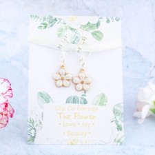Flower Girl Clip On Earrings, Childrens Wedding Earrings For Non Pierced Ears
