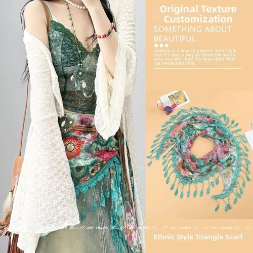 Women floral triangle scarf - floral,