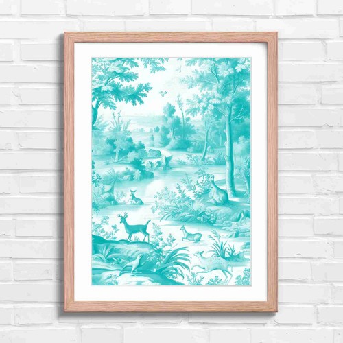Pink toile jouy - pink, deer