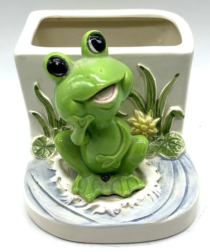 Vintage ceramic frog vase - ceramic,