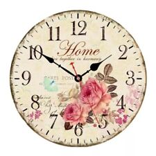 12 In Rose Flowers Wall Clock Retro Wood Quartz Large Quiet Round Wall Clocks