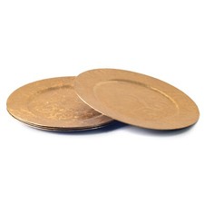 Set of 4 Gold Charger Plates 33cm Round Under Plates Embossed Floral Design