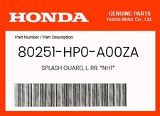 Honda Genuine Splash Guard, L. Rr. *Nh1* - 80251-Hp0-A00Za