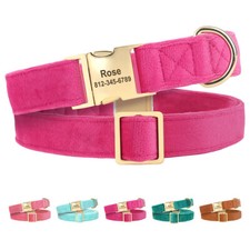 Soft Fleece Personalised Dog Collar Pet Puppy Name ID Tag Metal Buckle Engraved