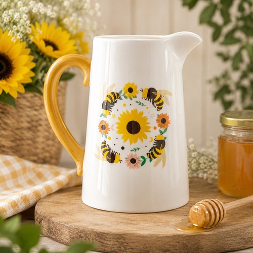 Sunflower bee ceramic - sunflower, vase