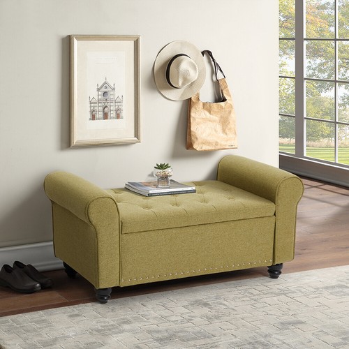 Linen fabric upholstered bench - fabric,