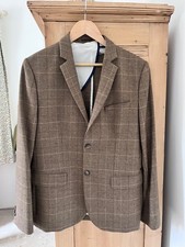 Mens Tweed Blazer Jacket River Island Large EUR 4 Classical Brown Tweed Jacket