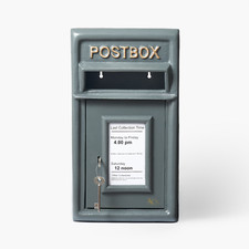 Grey Post Box with Lock Durable Cast Iron Mailbox Optional Wall/Pole Mount