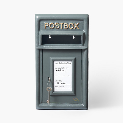 Grey post box with - grey,