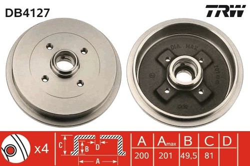 Brake drum trw db4127 - brake,