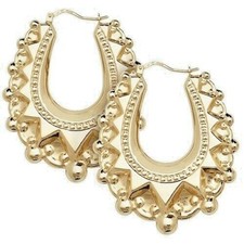 Victorian 9ct Yellow Gold on Silver LARGE Spiked Oval Gypsy Creole Hoop Earrings