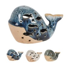 LED Ceramic Whale Ornament | Nautical Light-Up Statue - Coastal Bathroom Decor