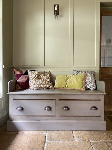 Painted grey pine hall bench - painted,