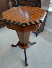 Vintage trumpet sewing table, lamp side work, Victorian style, divided interior