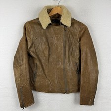 Banana Republic Petite Med Leather Asymmetric Zip Shearling Lamb Collar Jacket